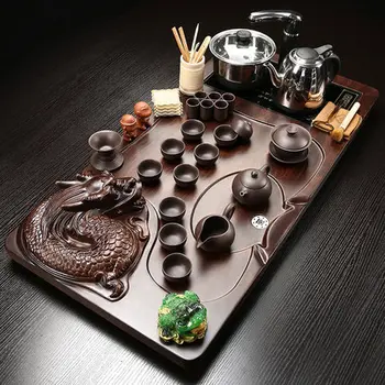 

Whole Set Household Ceramic Teapot Teacup Tea Tray Kung Fu Tea Ceremony Embossed Dragon Tea Table