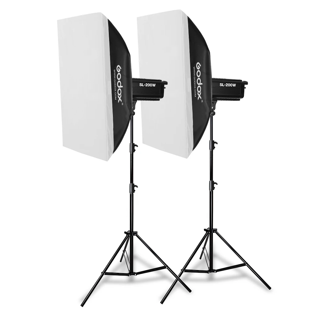2x godox SL-200W 200ws 5600 k 스튜디오 led 연속 사진 비디오 라이트 + 2x2.8 m 라이트 스탠드 + 2x70x100 cm 소프트 박스