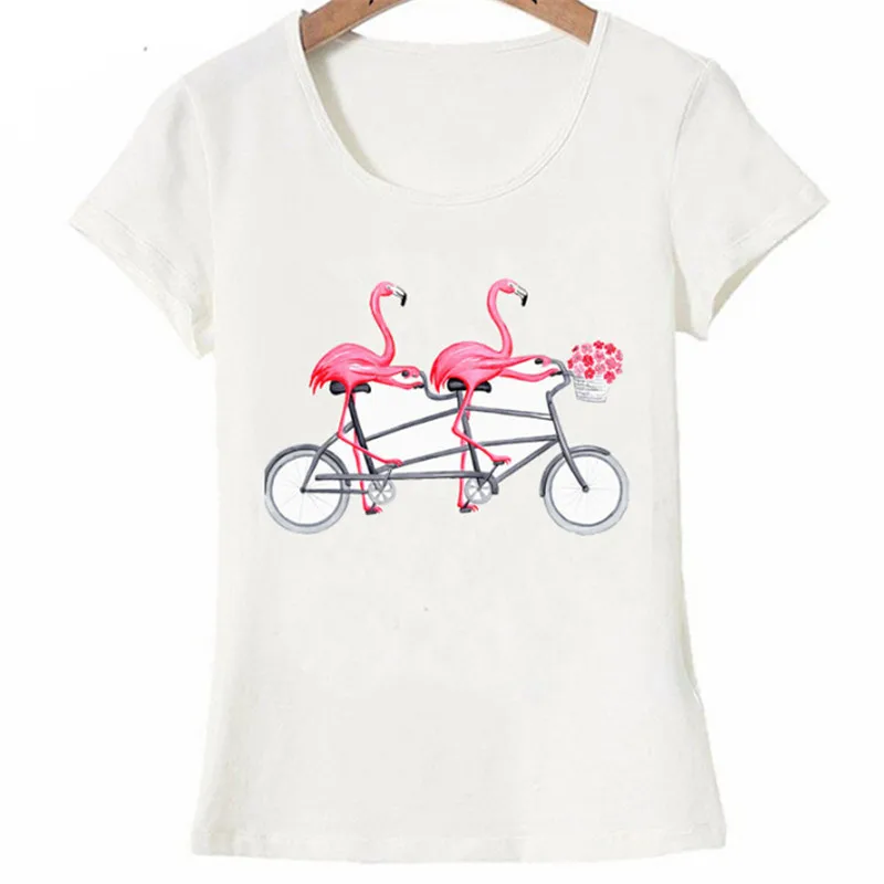 Футболка женская с принтом Фламинго на велосипеде | Женская одежда