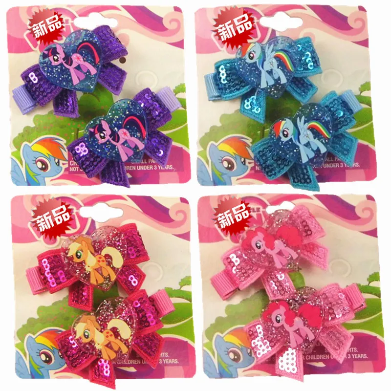 

2 Pcs/set Cartoon Cute Bling Shine Bow Hairpins My little Baoli Hair Clip Colorful Hair Decorations Toys for Children Girl Gift