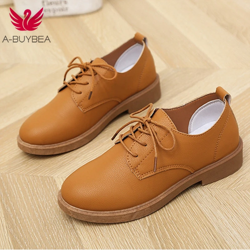 

New British Style PU Leather Retro Women's Shoes Spring Autumn Round Toe Low Heels Ladies Shoes Lace-up Basic Casual Girl Pumps