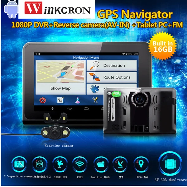 

Car GPS Navigator Radar detector 7.0" DVR Camera 1080P Auto camera G-Sensor 150 degree lens built in 16GB Free map