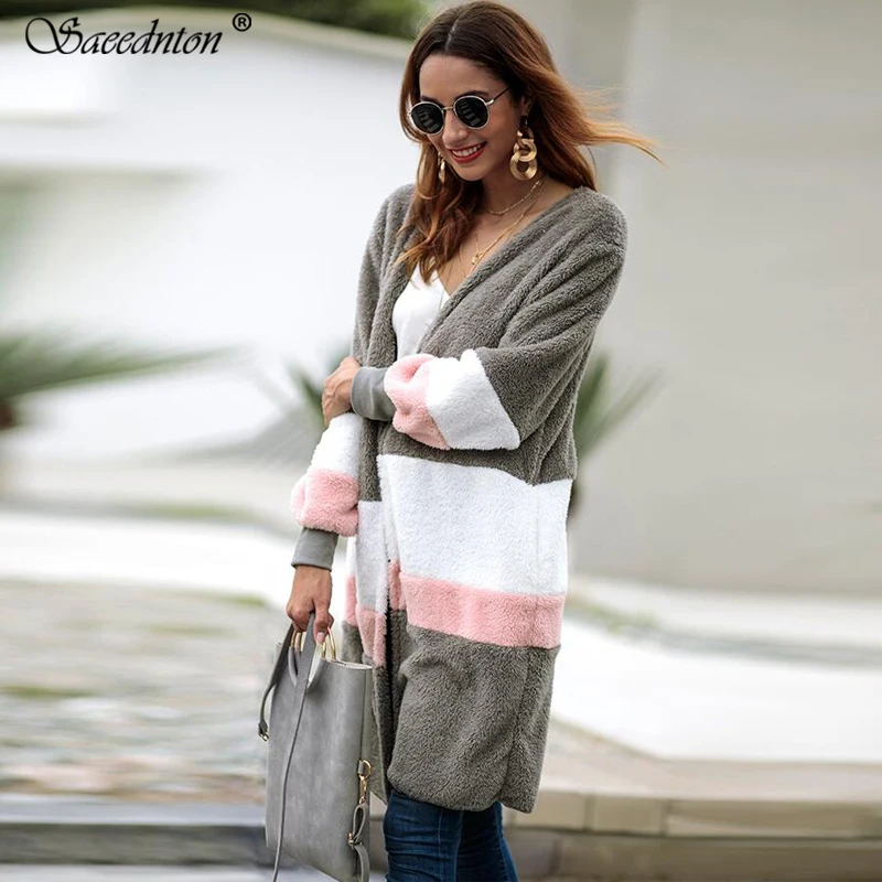 

2019 Winter Women Fashion Loose Cardigan Faux Fur Coat Female Autumn Casual Long Patchwork Hairy Velvet Warm Jacket Overcoat