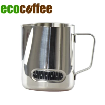 

Free Shipping 600Ml Stainless Steel Milk Pitcher Espresso Coffee Jug with therometer on the surface
