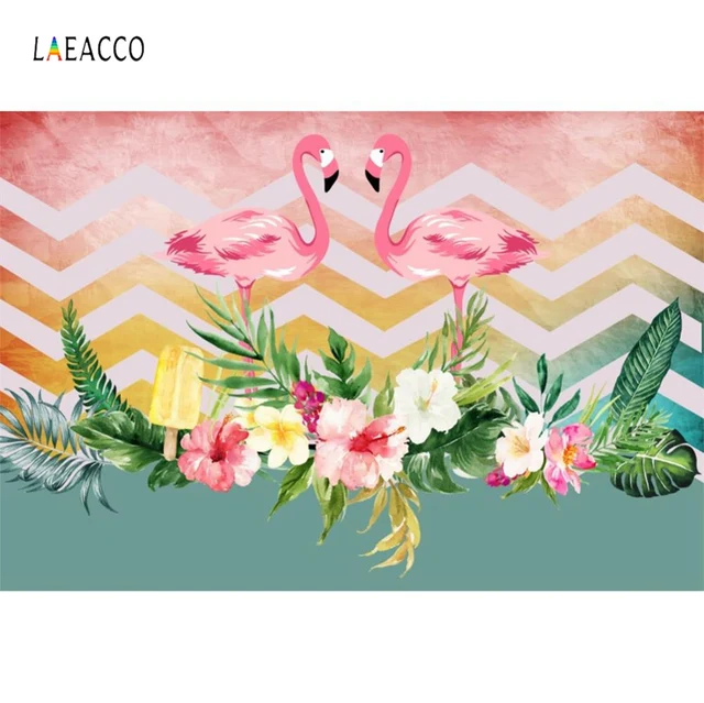 Pink Flamingos Backdrop Chevrons Stripes Birthday Party Tropical Leaves Flower Baby Portrait Photography Background Photo Studio