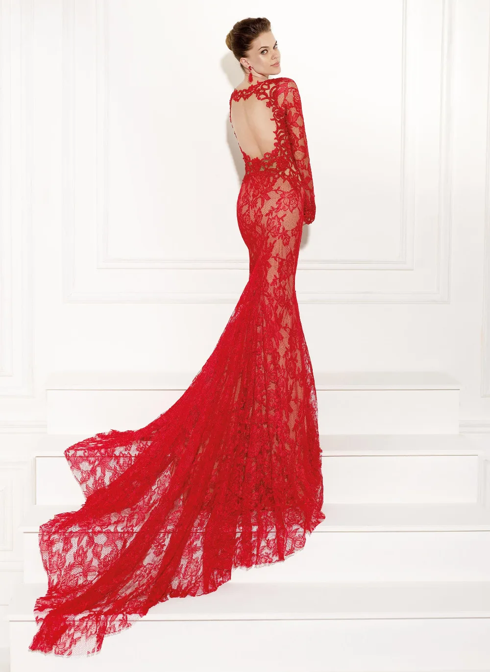 Long Red Lace Dress