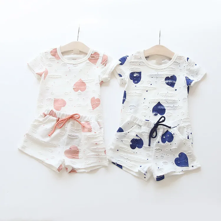 2pcs/sets,Casual Kids Clothing Baby Girls Clothes Sets Summer Heart Printed Girl Tops Shirts + Shorts Suits Children's Clothing HTB1BqZkQXXXXXbEXFXXq6xXFXXXj - 2pcs/sets,Casual Kids Clothing Baby Girls Clothes Sets Summer Heart Printed Girl Tops Shirts + Shorts Suits Children's Clothing