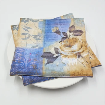 

20 vintage table napkins paper tissue pink rose flowers blue bird butterfly decoupage wedding party home cafe decor serviettes