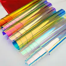 Doce iridescente holográfico claro transparente pvc tecido leatherette laser arco-íris filme vinil artesanato saco brinco diy arcos fazendo