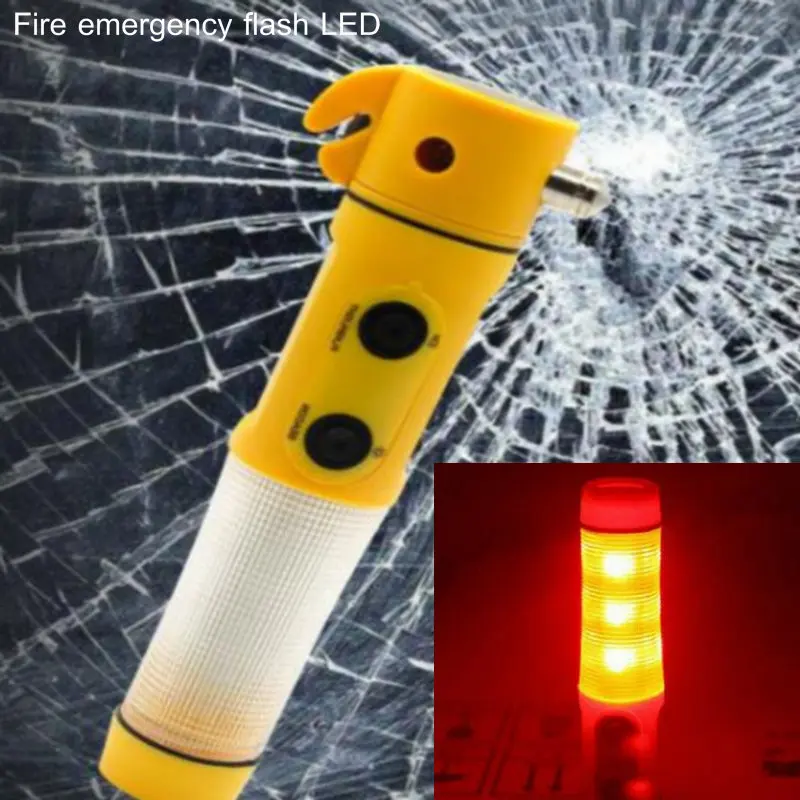 

Protable Fire alarm rescue hammer blade emergency multi-function flash flashlight window broken 4-in-1 safety LED Light camping