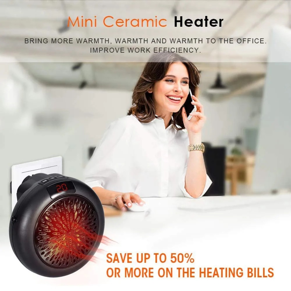 

Handy Wall Space Heater Remote Controller Ceramic Mini Heater Portable with Adjustable Temperature For Office Home Garden