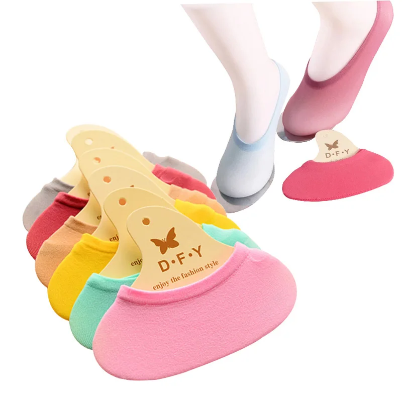 

5pairs Women Boat Socks Pure Color Ultra-elastic Velvet Invisible Non-slip Silicione Ankle Socks Paternity Funny Magic Sock Meia