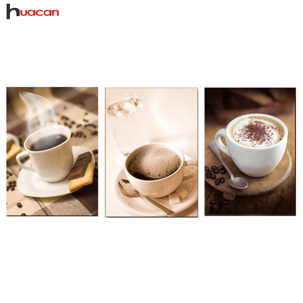 

HUACAN 5D DIY Diamond Painting Coffee Cup Needlework Craft 3pcs Full Square Diamond Embroidery Sets for Dining Room Decor F1247