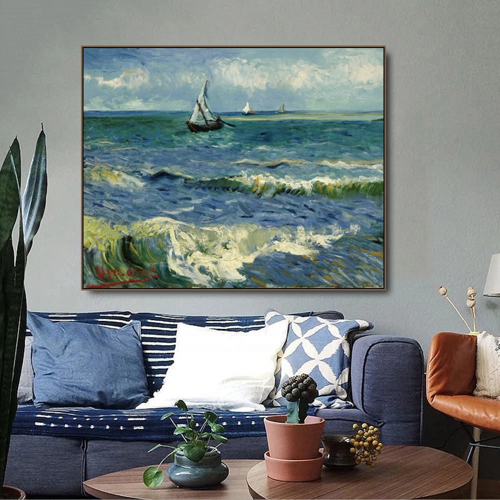 

Seascape by Vincent Van Gogh Posters and Print Canvas Painting Calligraphy Wall Art Pictures for Living Room Home Decoration