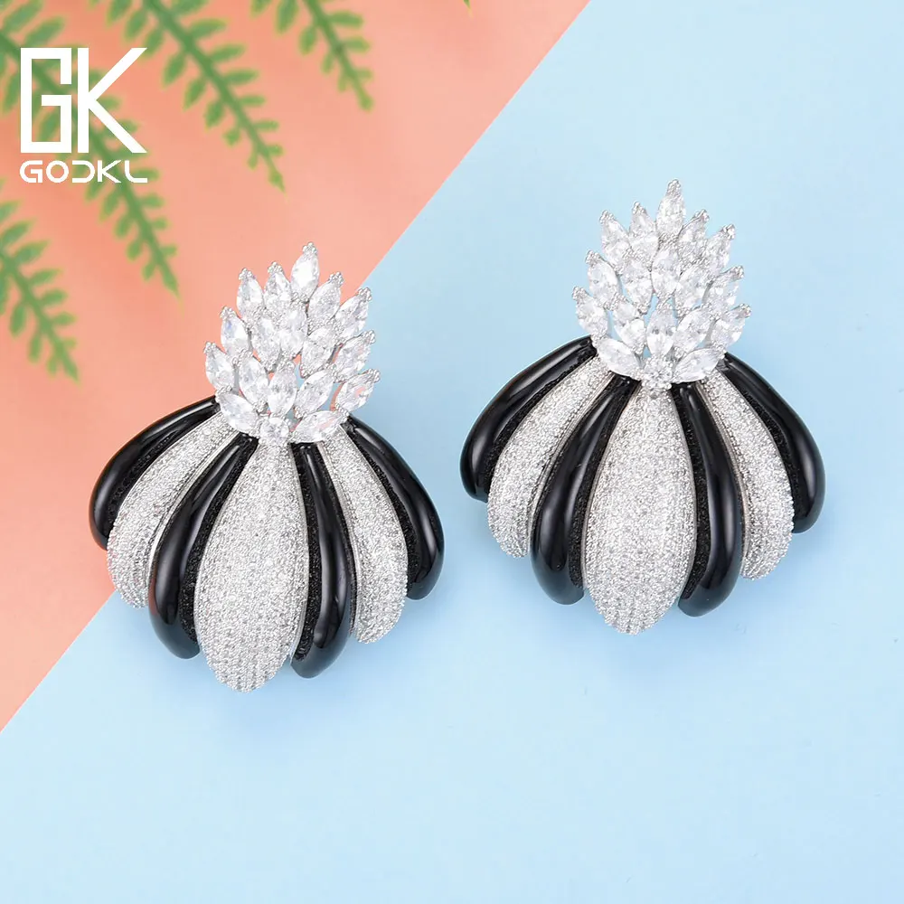 

GODKI Luxury Cubic Zircon Crystal Nigerian Big Stud Earring For Women Bride African Bridal Earring aretes de mujer modernos 2018