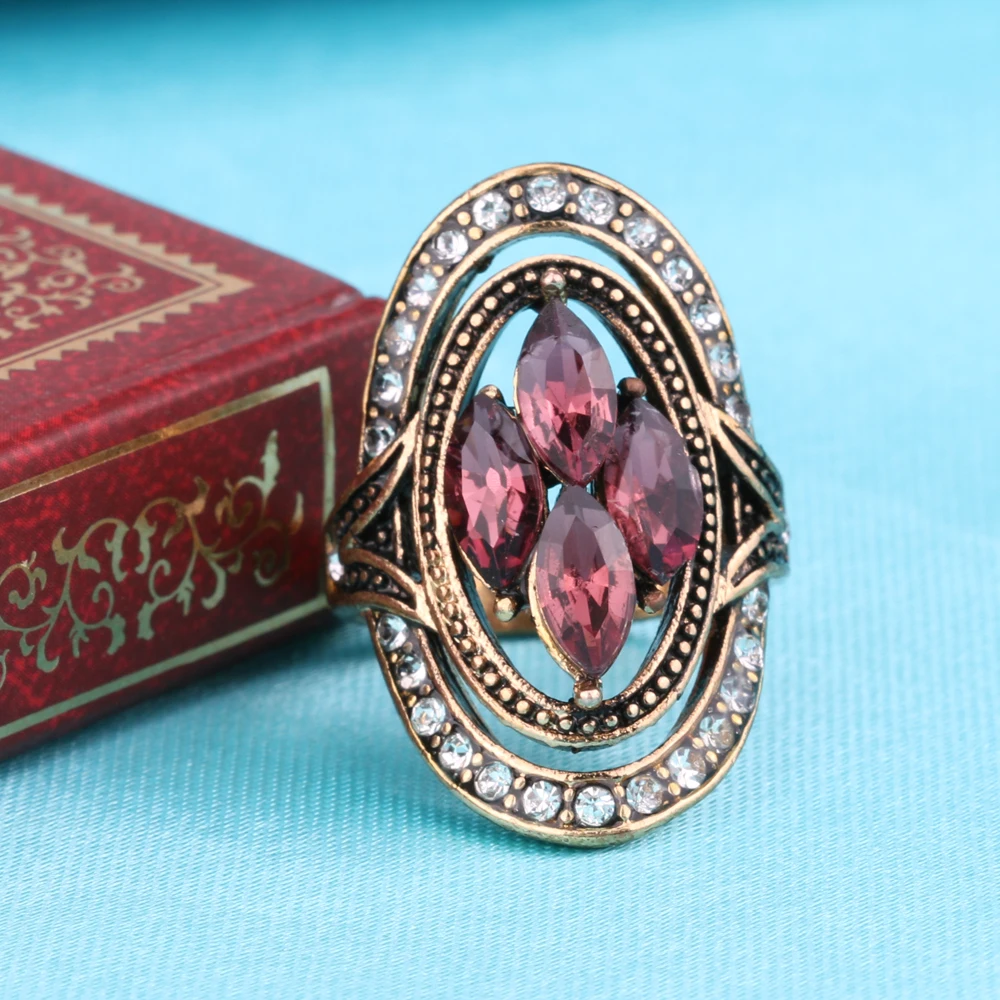 Kinel Fashion Purple Crystal Rings Bijoux Femme Antique Gold Mosaic Crystal Wedding Ring Vintage Jewelry New wedding rings finger rings fashion rings fashion ring crystal rings