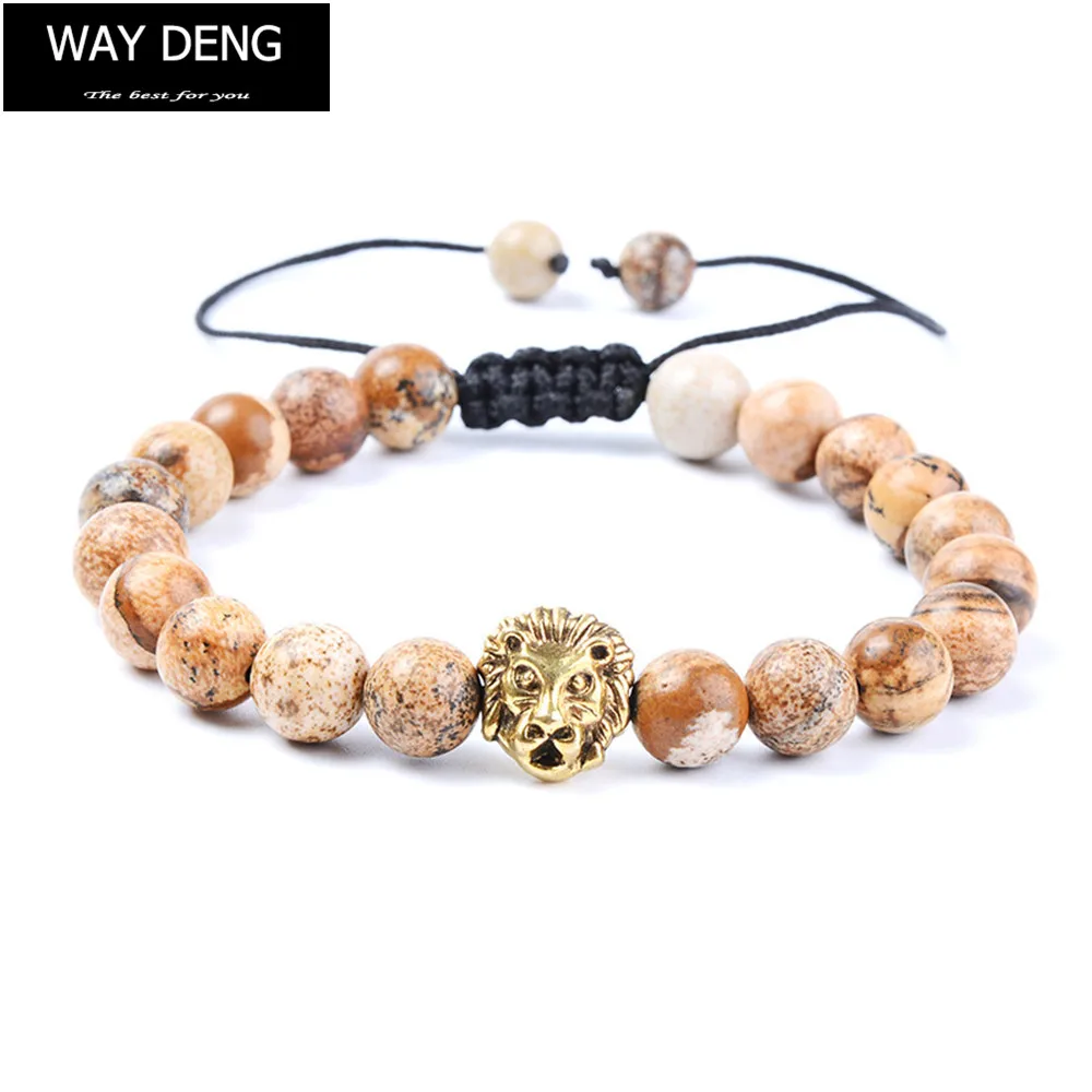 Way Deng Women Men Vintage Golden Alloy Lion Charm Beaded Bracelet