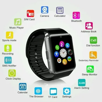 

Smart Watch for iWatch iPhone Android SmartWatch Support Sim TF Card Touch Screen Passometer Fitness Tracker Message Remind GT08