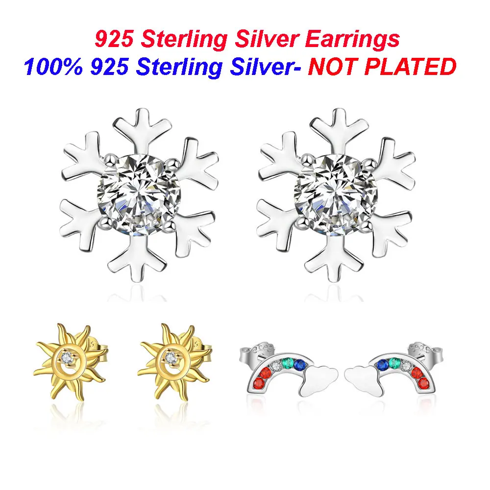 Стерлингового серебра 925 Серебряная Снежинка сережки-шпильки оптом Vnistar солнцезащитные серьги гвоздики Радуга Кубический Цирконий женские серьги