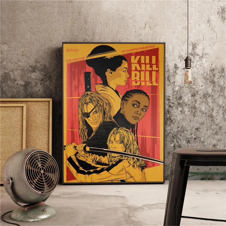 Плакат с фильмом "KILL BILL", винтажная живопись, Настенная Наклейка для дома, кафе, бара, античное украшение, Классический плакат с фильмом, 45,5x31,5 см - Цвет: Черный