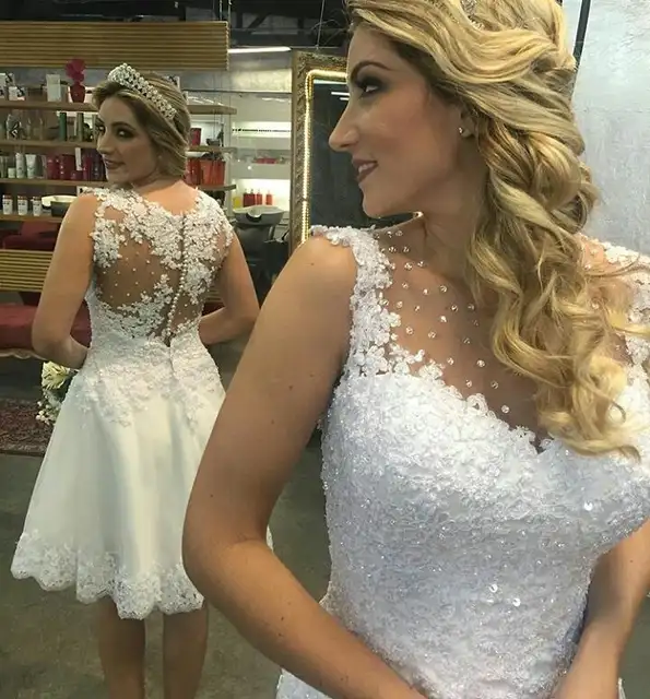 Vestido De Noivas White Short Wedding Dress 2017 Sexy High Neck