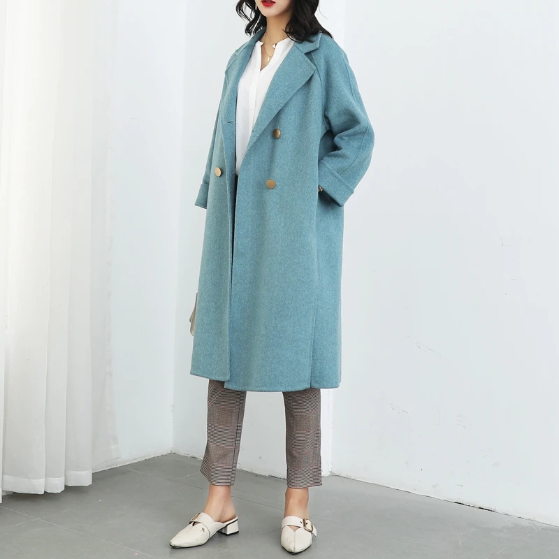Двустороннее кашемировое пальто весна новое шерстяное пальто для женщин зимние пальто с широкой талией синие пальто с широкой талией - Цвет: see chart