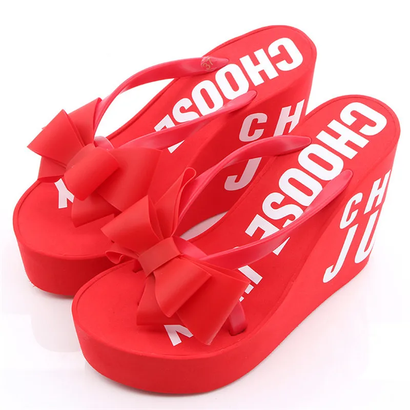 

Womens Flip Flop Thongs Platform Wedge Super High Heel Summer Beach Slipper Bowknot Sandals Shoes Slides Grils 11CM 6Colors A11