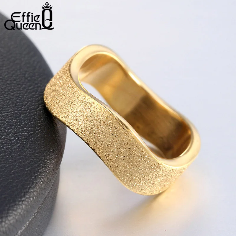 Effie Queen Top Grade Gold-color Stainless Steel Rings Frosted Style Irregular Finger Ring Men Women US Size 5 -11 IR11