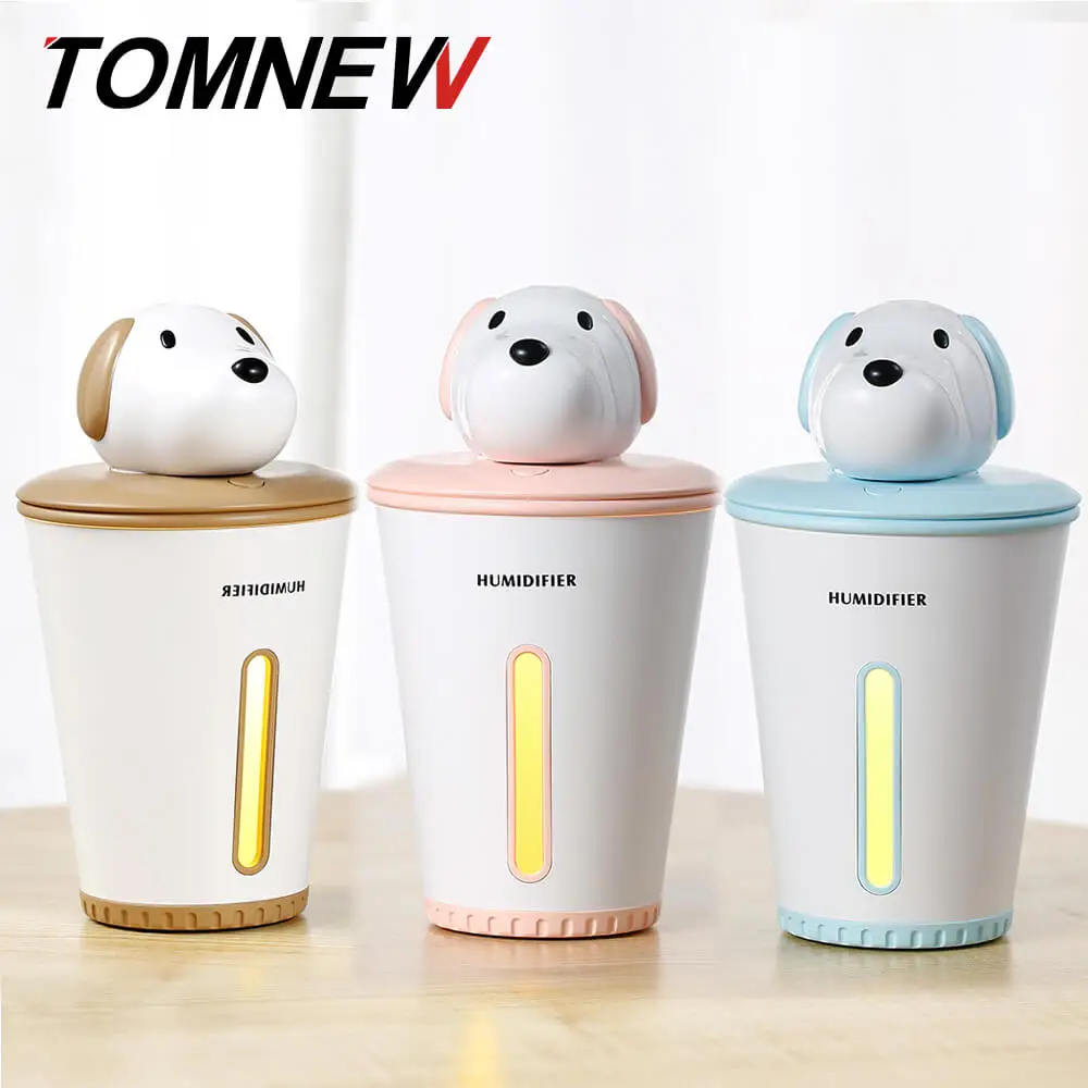 

TOMNEW USB Mini Cool Mist Humidifier 300ML Portable Ultrasonic Two-gears Cute Doggy Air Diffuser with LED Light for Home Office