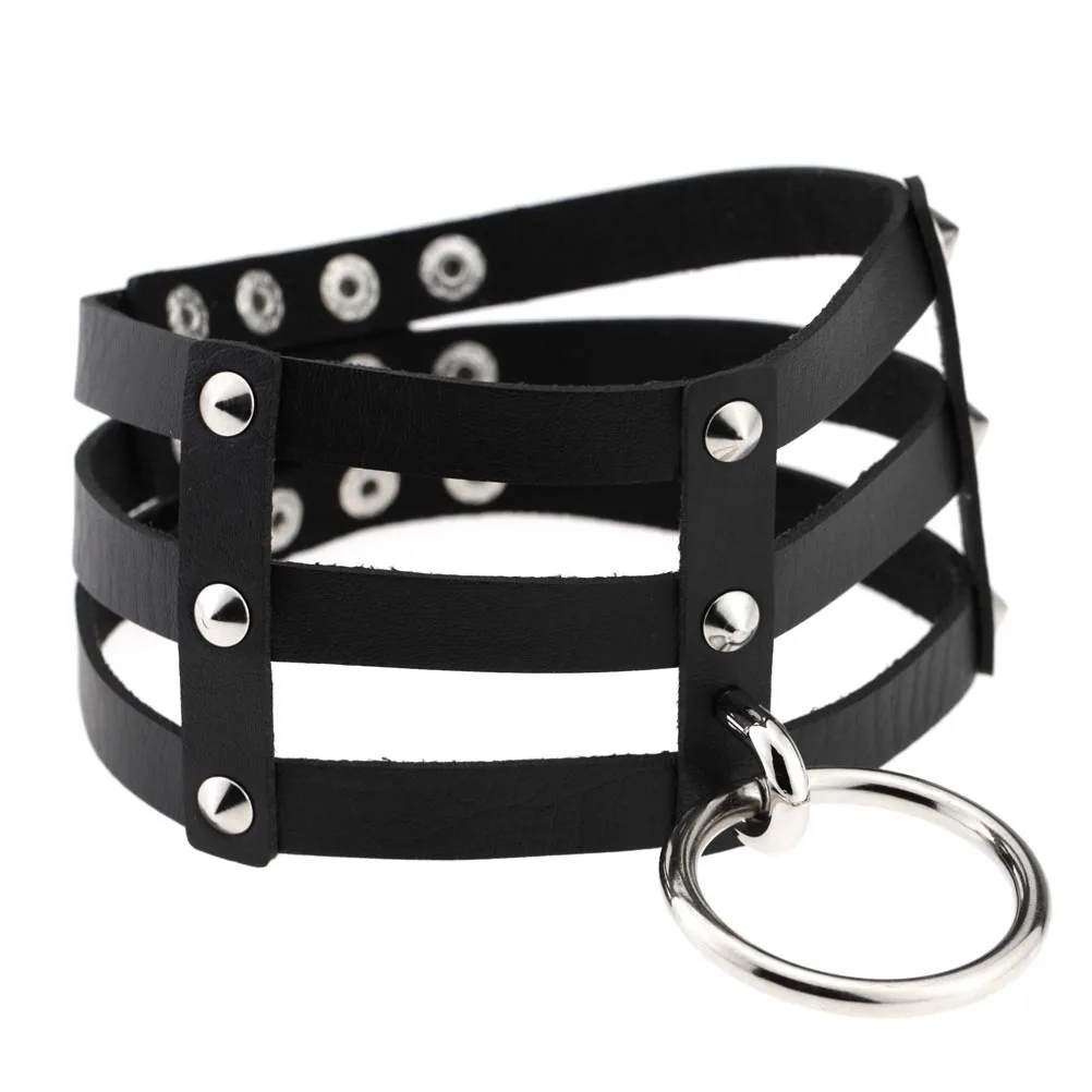 

Fashion Women Sexy Choker Jewelry Rivet Black Harness Layered Leather Necklace CX472