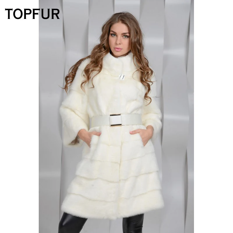 

TOPFUR 2018 New Arrival Fashion Real Mink Fur Coat For Women With Stand Collar Winter Warm Mink Fur Jackets Nine Point Sleeves
