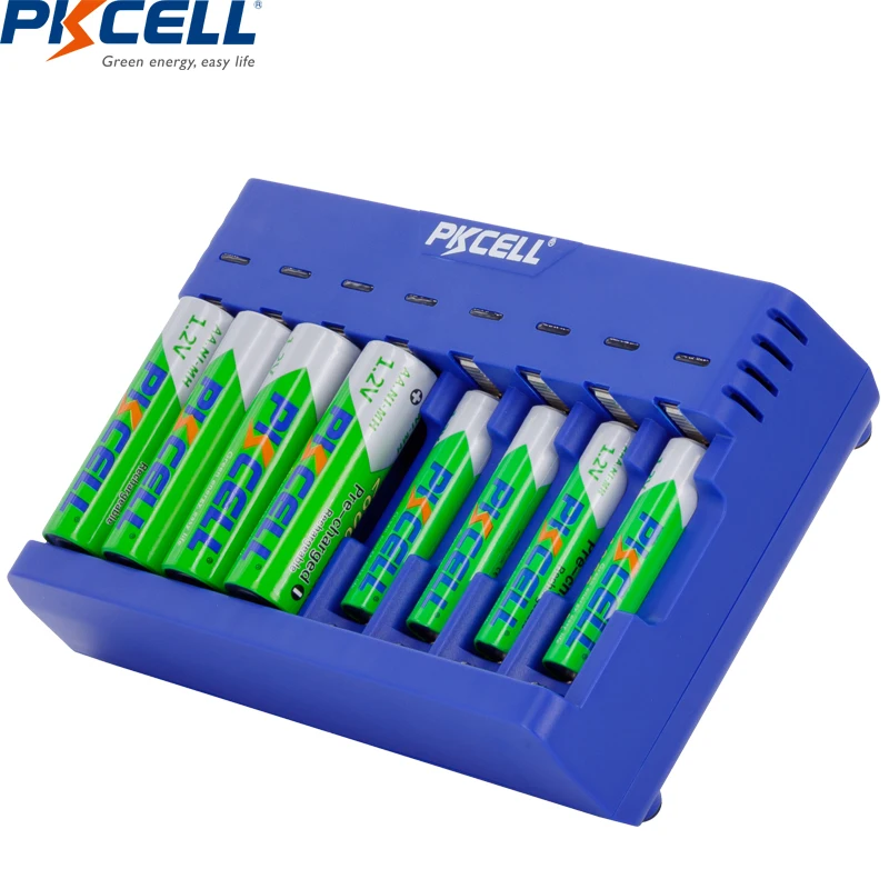 1 шт. батарейки PKCELL зарядное устройство для 1-8 шт. AA/AAA аккумуляторная батарея 12 в зарядное устройство для зарядки nimh/nicd батареи USB 8 слотов