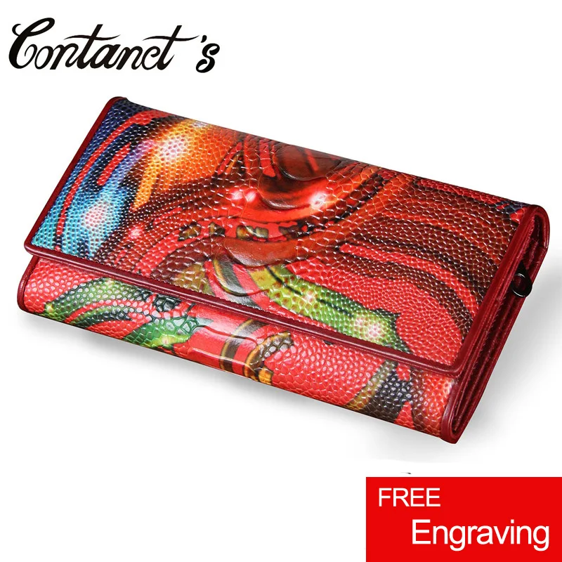

Women's Wallet Clutch Genuine Leather Ladies Party Purse Ostrich Print Design Long Cell Phone Wallet Fashion Women Coin Pocket