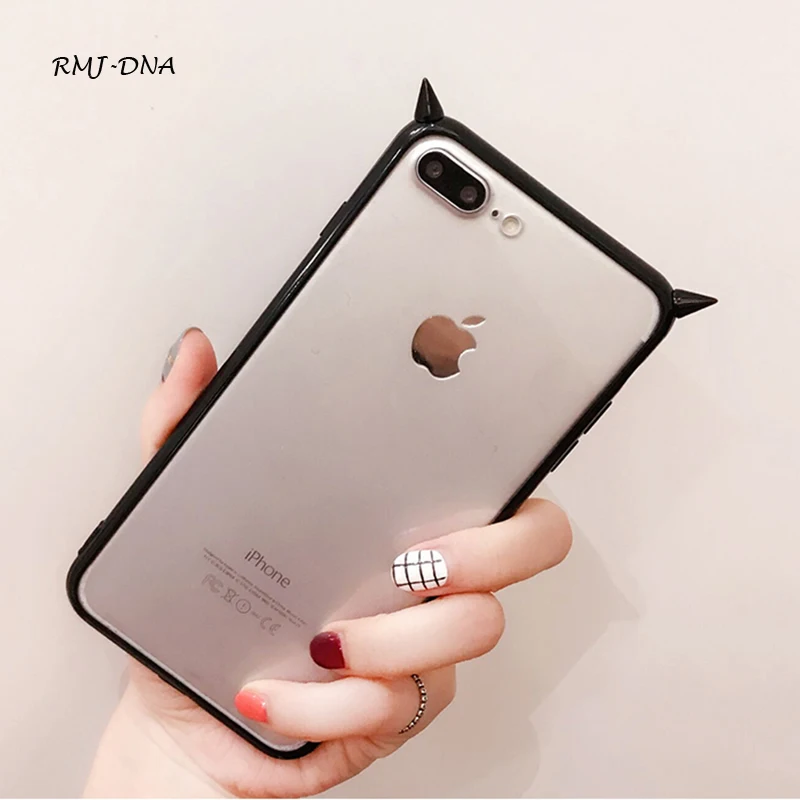 

Fashion Simple Little Devil Case for iphone 7 7 plus Transparent bumper phone shell 6 6 s Plus TPU soft Edge+Acrylic Back cases
