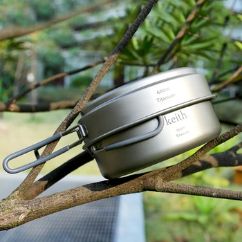 

Keith Camping Cookware Titanium Pots Set Camping Traving Hunting Hiking Picnic Cooking Utensils Lightweight Ti6016 w/ Mesh Bag
