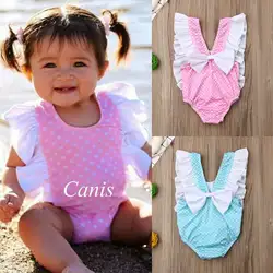 Детская одежда для малышей в горошек для девочек купальник в горошину комбинезон с бабочкой купальник пляжные костюмы От 1 до 6 лет