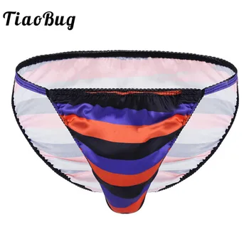 

TiaoBug Orange Stripes Ruffle Mens Lingerie Low Rise Bikini Jockstrap Gay Men Underwear Sexy String Thong Tanga Sissy Panties