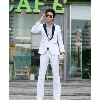 

Small Peak Lapel White Wedding Suits 2017 For Men Slim Fit Groom Mens Party suit Dress Tuxedo man Work smoking (Jacket+Pants)