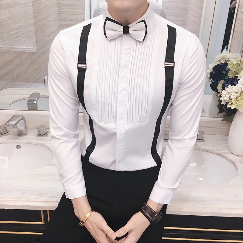 2017 new classic pull striped tide men long-sleeved shirt dress casual evening dress gown shirt bar uniforms