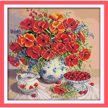 

Everlasting Love Christmas Poppy And Cherry Chinese Cross Stitch Kits Ecological Cotton Stamped 11 CT New Store Sales Promotion