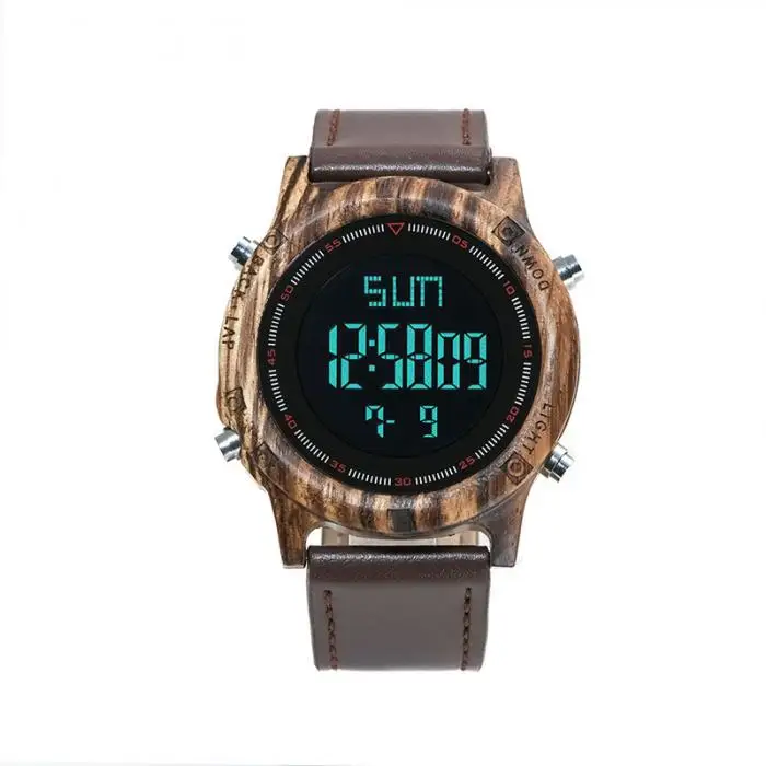 Шт. 1 шт. для мужчин электронные часы деревянный корпус Регулируемый LeatherStrap Винтаж Универсальный Круглый циферблат LL @ 17