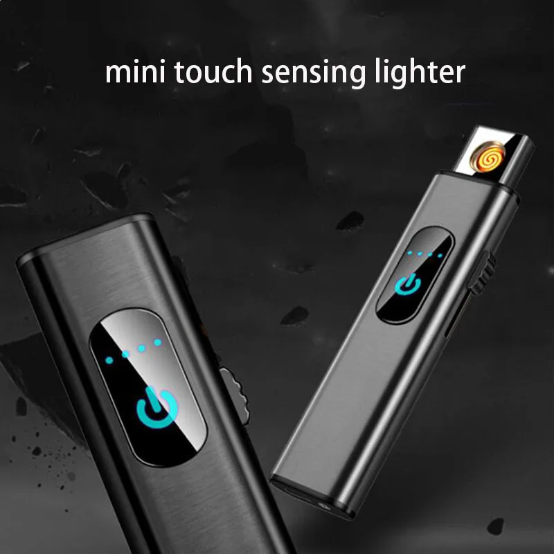 Тонкая электронная мини зажигалка с USB вольфрамовая турбо металлическая
