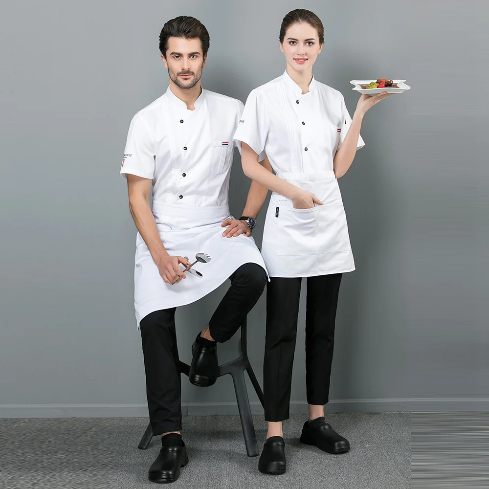 Unisex Kitchen Chef Uniform Bakery Food Service Short Sleeve Breathable single Breasted Cook Wear 4 Colors Wholesale Chef Jacket