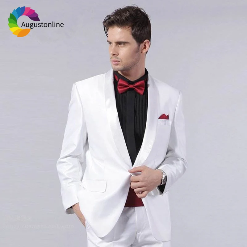 

White Men Suits Slim Fit Wedding Groom Wear Tuxedos Shawl Lapel 2 Pieces (Jacket+Pants) Bridegroom Suits Best Man Blazer