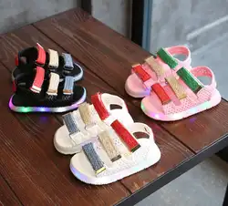 Новые модные детские сандалии 2019 для мальчиков и девочек, спортивные сандалии с подсветкой, нескользящая детская обувь, детские пляжные