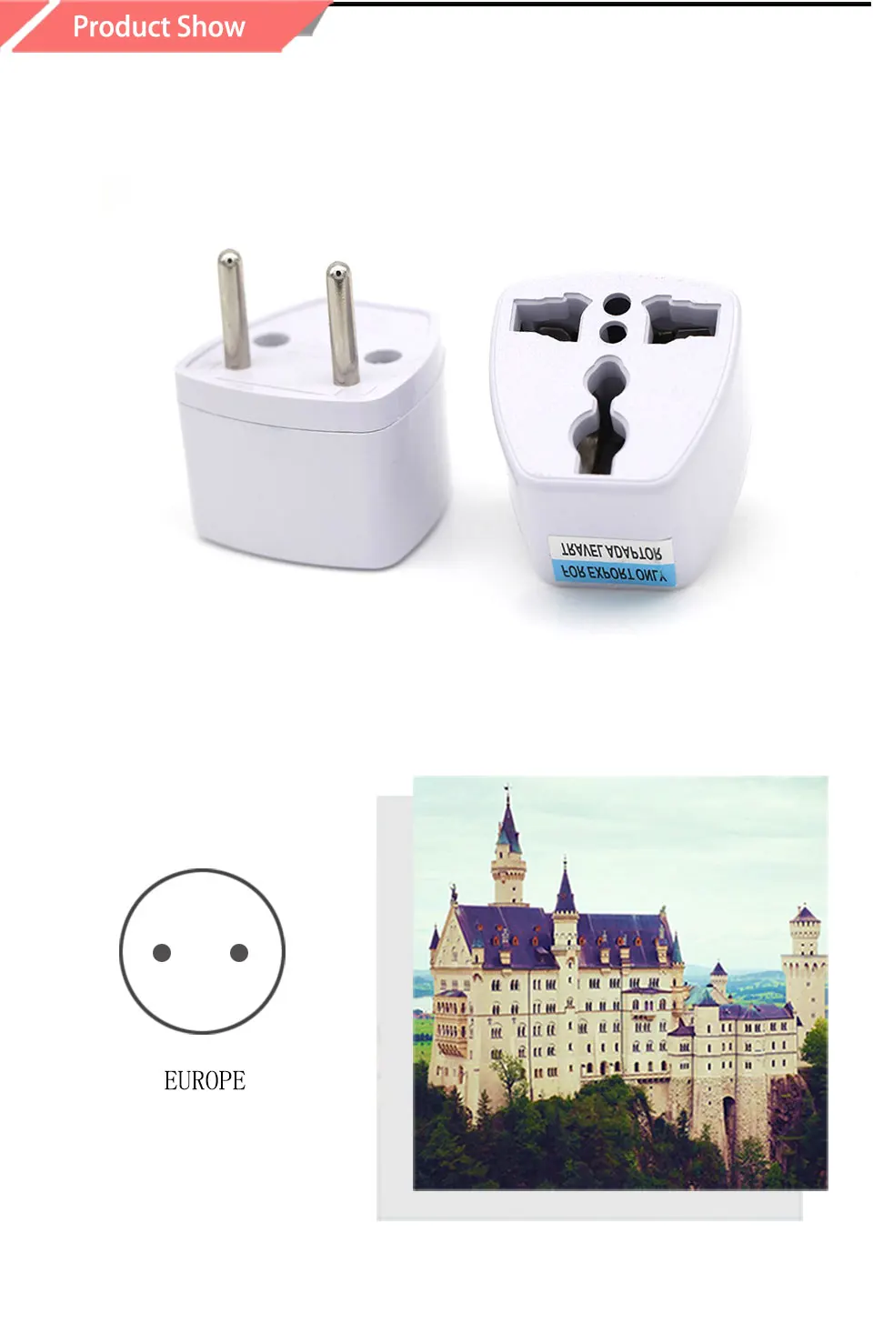 Universal EU Plug Europe Travel Wall Power Charger Outlet Adapter Converter 2 Round Socket Input Pin Plug Adapter Connector (3)