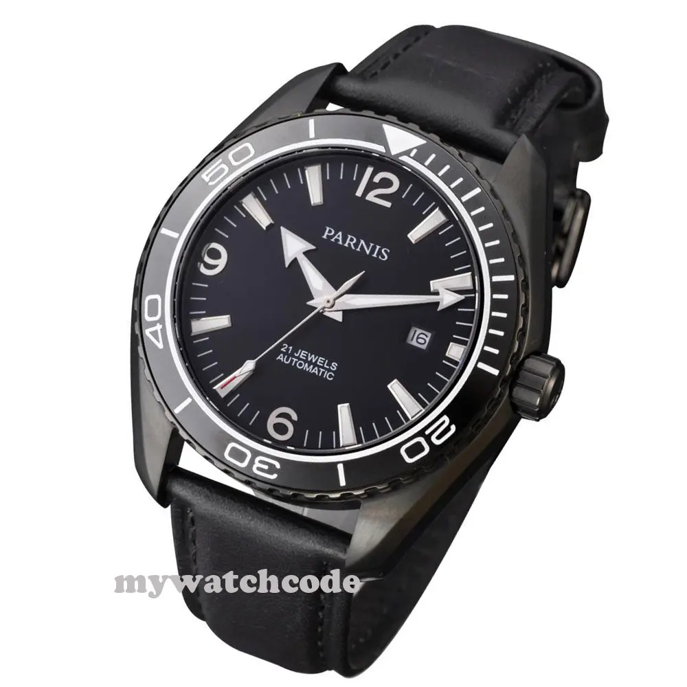 45mm Parnis black dial PVD Sapphire Glass Ceramic Bezel Automatic mens Watch 305 45mm Parnis black dial PVD Sapphire Glass Ceramic Bezel Automatic mens Watch 305