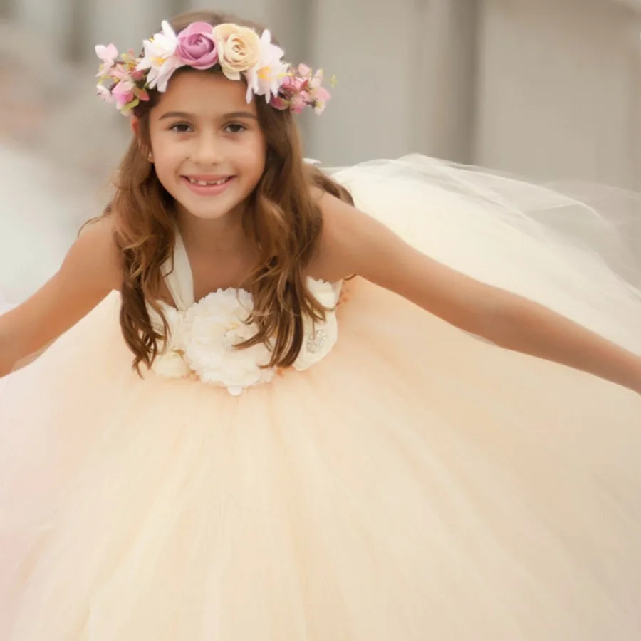 Flower Girls Wedding Tutu Dress Kids Lace Tulle Dress Birthday Party Pageants Photo Costume Handmade Dress (8)