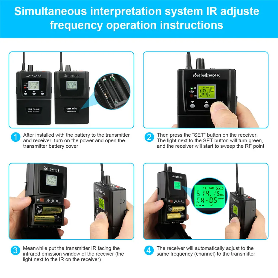 RETEKESS Беспроводная Конференц-система RF система синхронного перевода 1 UHF микрофон передатчик+ 5 UHF Телефон моно приемник