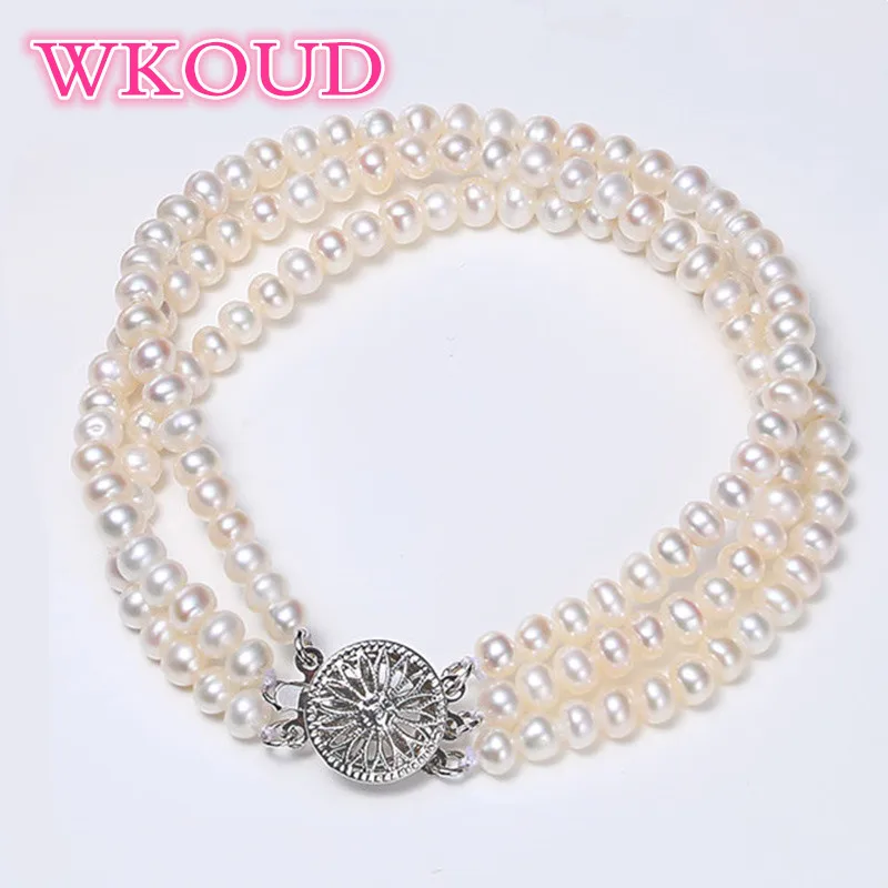 

Genuine Luxury three rows 100% 4-5mm Nearround Natural pearl Bracelet Fashion pearl jewelry For women Free shipping